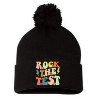 Rock The Test Groovy Design Funny Testing Day Teacher Pom Pom 12in Knit Beanie