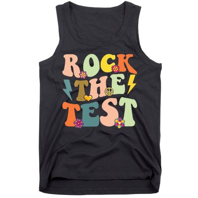 Rock The Test Groovy Design Funny Testing Day Teacher Tank Top
