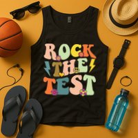 Rock The Test Groovy Design Funny Testing Day Teacher Tank Top