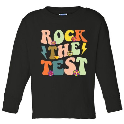 Rock The Test Groovy Design Funny Testing Day Teacher Toddler Long Sleeve Shirt
