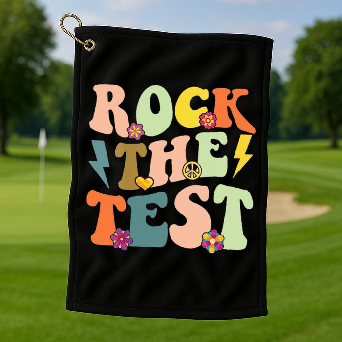 Rock The Test Groovy Design Funny Testing Day Teacher Golf Towel