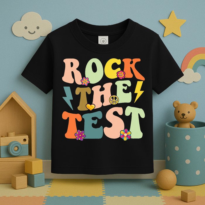 Rock The Test Groovy Design Funny Testing Day Teacher Toddler T-Shirt