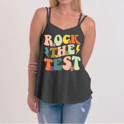 Rock The Test Groovy Design Funny Testing Day Teacher Women's Strappy Tank