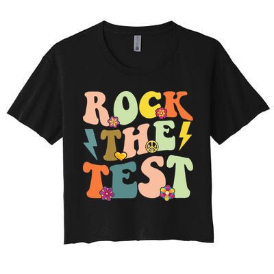 Rock The Test Groovy Design Funny Testing Day Teacher Crop Top