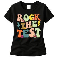 Rock The Test Groovy Design Funny Testing Day Teacher Womens T-Shirt