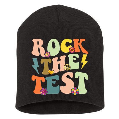 Rock The Test Groovy Design Funny Testing Day Teacher Short Acrylic Beanie