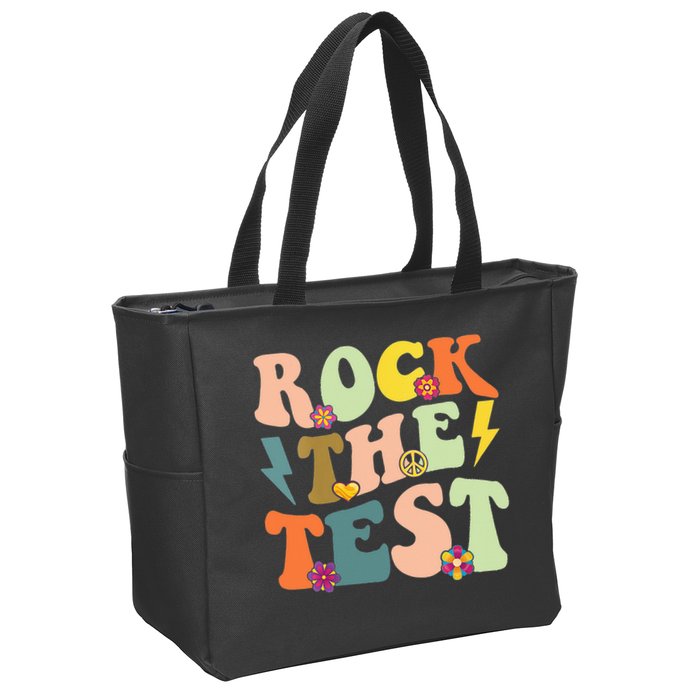 Rock The Test Groovy Design Funny Testing Day Teacher Zip Tote Bag