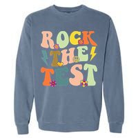 Rock The Test Groovy Design Funny Testing Day Teacher Garment-Dyed Sweatshirt