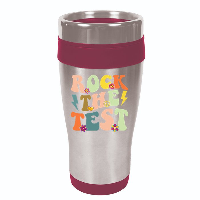 Rock The Test Groovy Design Funny Testing Day Teacher 16oz Travel Tumbler