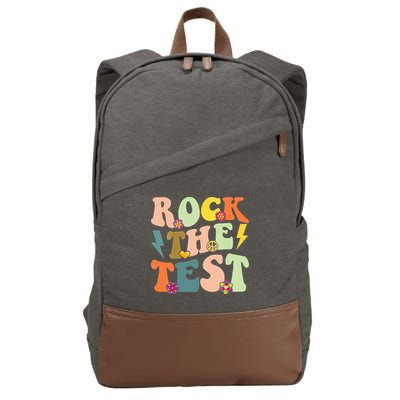 Rock The Test Groovy Design Funny Testing Day Teacher Cotton Canvas Backpack