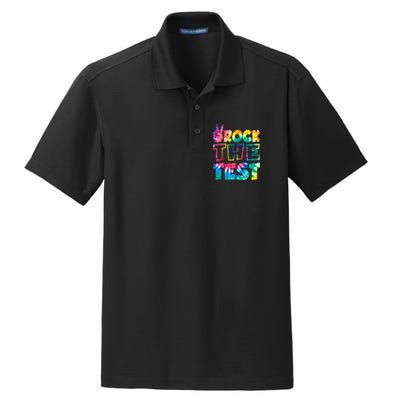 Rock The Test Testing Day Motivational Teacher Dry Zone Grid Polo