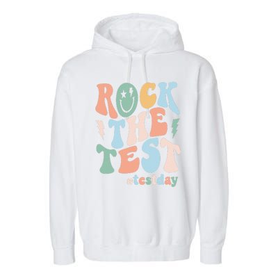 Rock The Test Testing Day Retro Motivational Teacher Student Garment-Dyed Fleece Hoodie