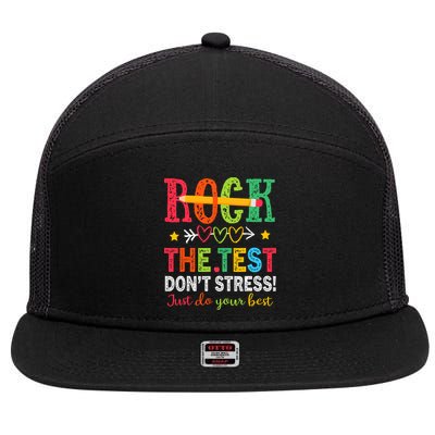 Rock The Test Dont Stress Just Do Your Best Teacher Testing 7 Panel Mesh Trucker Snapback Hat