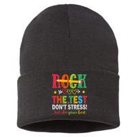 Rock The Test Dont Stress Just Do Your Best Teacher Testing Sustainable Knit Beanie