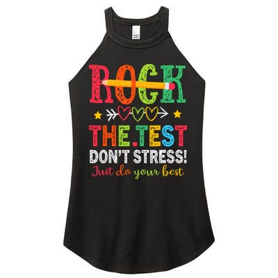Rock The Test Dont Stress Just Do Your Best Teacher Testing Women's Perfect Tri Rocker Tank