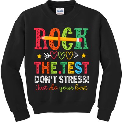 Rock The Test Dont Stress Just Do Your Best Teacher Testing Kids Sweatshirt