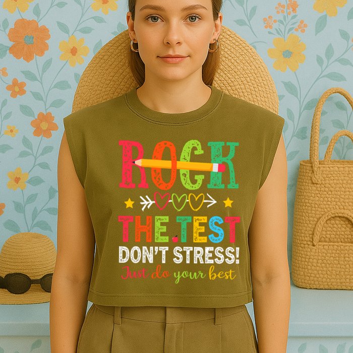 Rock The Test Dont Stress Just Do Your Best Teacher Testing Garment-Dyed Women's Muscle Tee