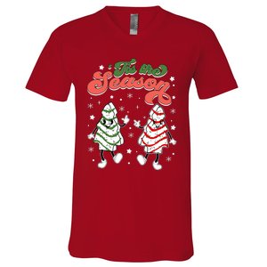 Retro Tis The Season Christmas Tree Cakes Debbie Funny V-Neck T-Shirt