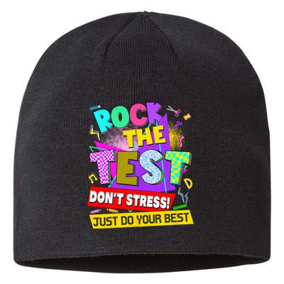 Rock The Test Dont Stress Testing Day Teachers Students Sustainable Beanie