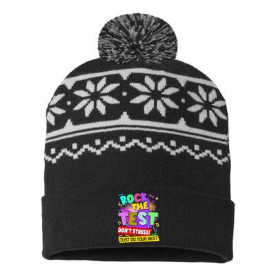 Rock The Test Dont Stress Testing Day Teachers Students USA-Made Snowflake Beanie