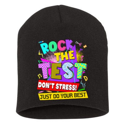 Rock The Test Dont Stress Testing Day Teachers Students Short Acrylic Beanie