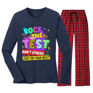 Rock The Test Dont Stress Testing Day Teachers Students Women's Long Sleeve Flannel Pajama Set 