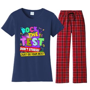 Rock The Test Dont Stress Testing Day Teachers Students Women's Flannel Pajama Set