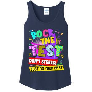 Rock The Test Dont Stress Testing Day Teachers Students Ladies Essential Tank