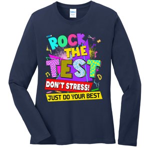 Rock The Test Dont Stress Testing Day Teachers Students Ladies Long Sleeve Shirt