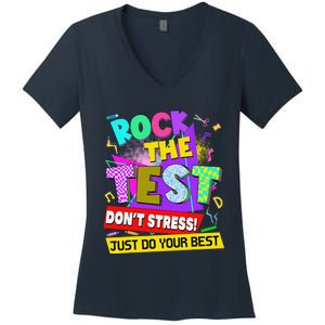 Rock The Test Dont Stress Testing Day Teachers Students Women's V-Neck T-Shirt