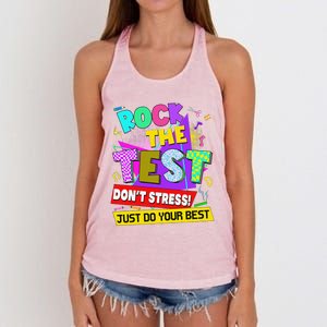 Rock The Test Dont Stress Testing Day Teachers Students Women's Knotted Racerback Tank