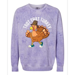 Runners Trot That Turkey Thanksgiving Cool Gift Running Marathon Gift Colorblast Crewneck Sweatshirt