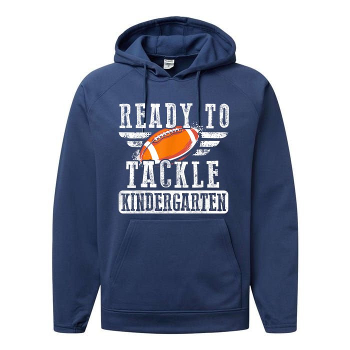 Ready To Tackle Kindergarten Football Ball Back To School Performance Fleece Hoodie