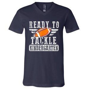 Ready To Tackle Kindergarten Football Ball Back To School V-Neck T-Shirt