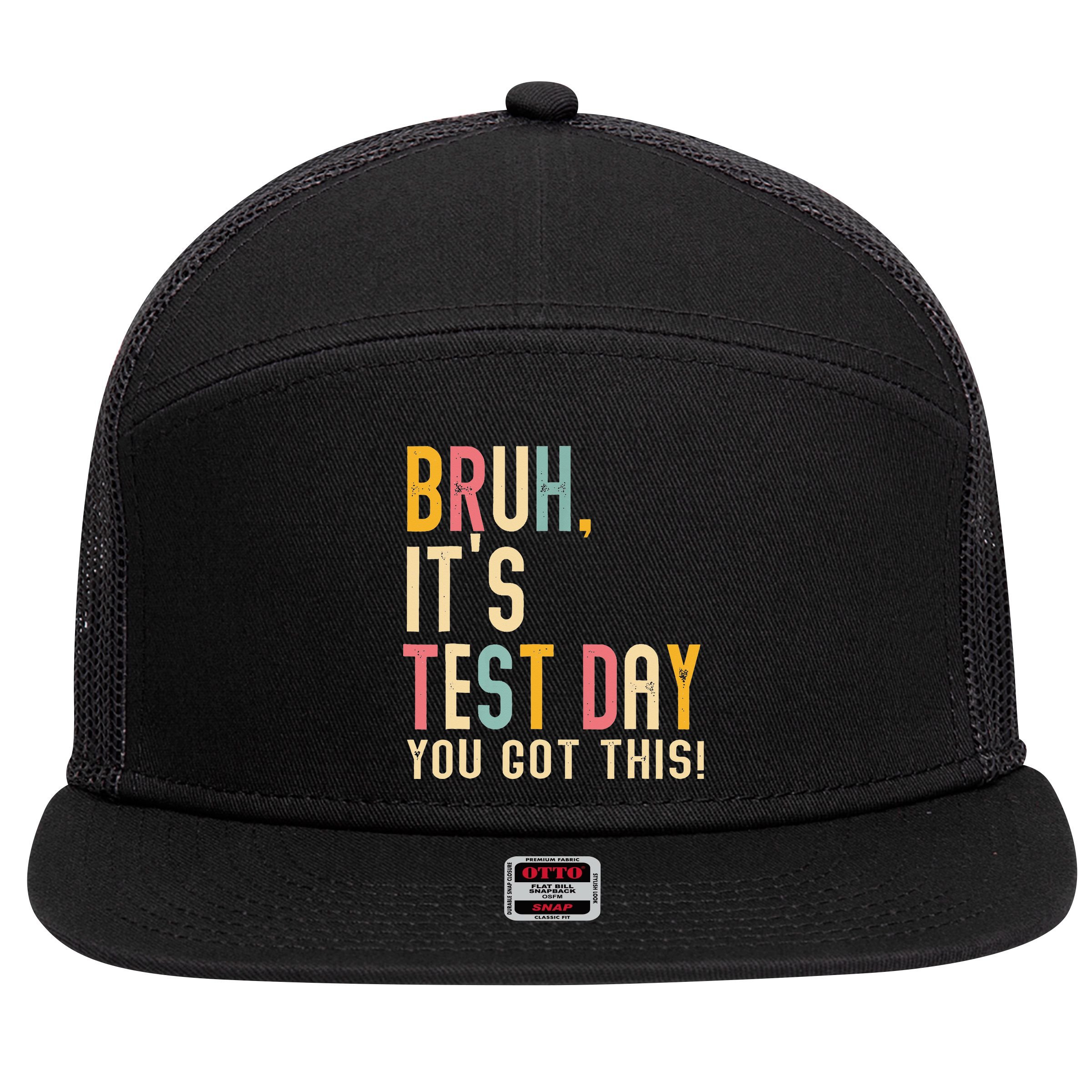 Rock The Test Dont Stress Motivational Student Teacher 7 Panel Mesh Trucker Snapback Hat