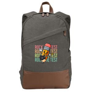 Rock The Test Day Teacher Testing Day Motivational Funny Cotton Canvas Backpack