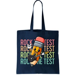 Rock The Test Day Teacher Testing Day Motivational Funny Tote Bag