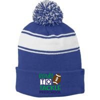 Ready To Tackle Football Theme Preschool Gift Stripe Pom Pom Beanie