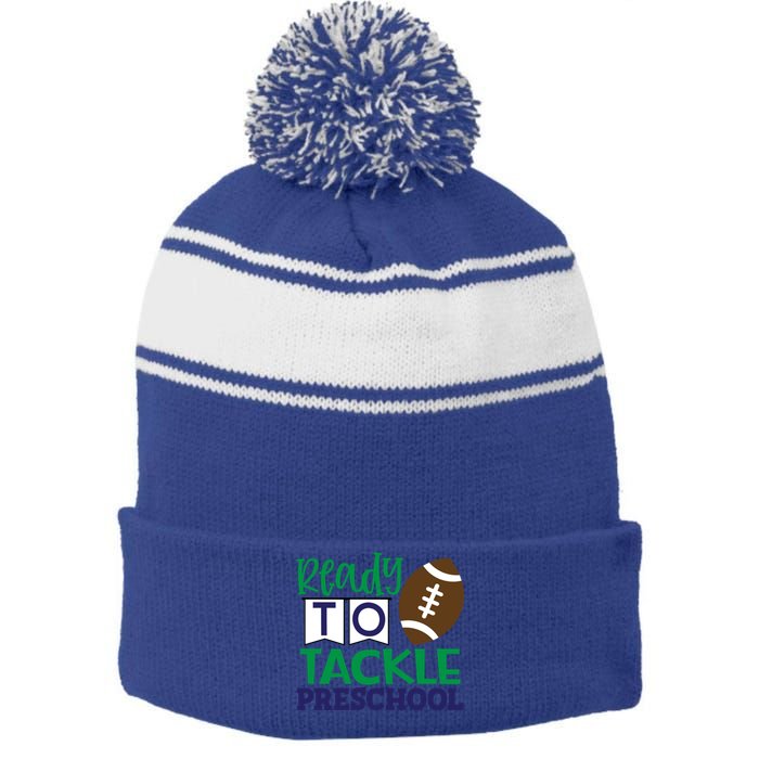 Ready To Tackle Football Theme Preschool Gift Stripe Pom Pom Beanie