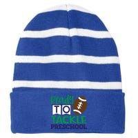 Ready To Tackle Football Theme Preschool Gift Striped Beanie with Solid Band