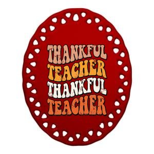 Retro Thankful Teacher Fall Thanksgiving Elementary Teacher Ceramic Oval Ornament