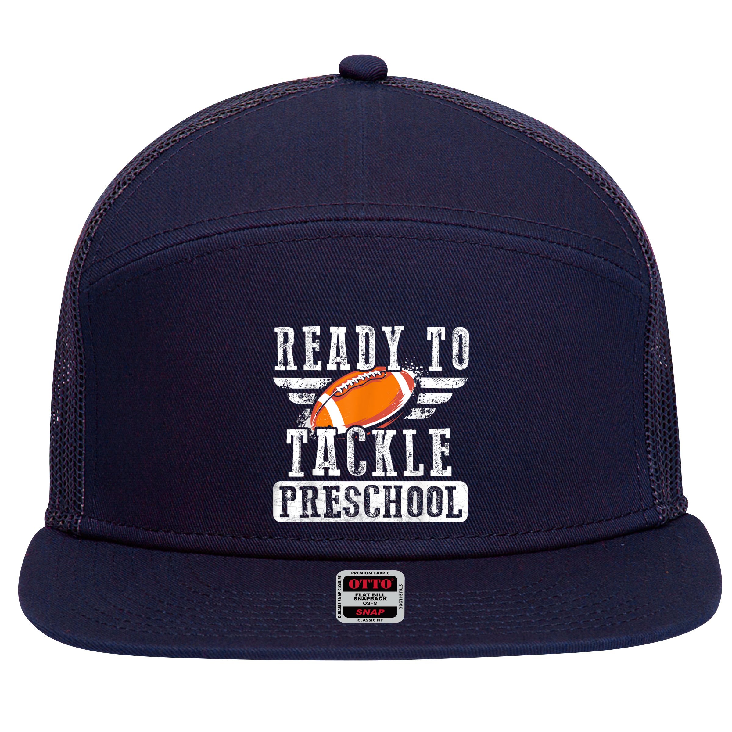 Ready To Tackle Preschool Football Ball Back To School 7 Panel Mesh Trucker Snapback Hat