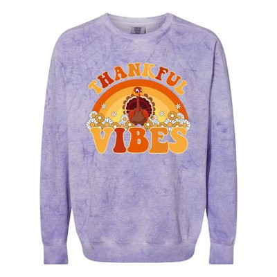 Retro Thanksgiving Thankful Vibes Turkey Sunset Colorblast Crewneck Sweatshirt