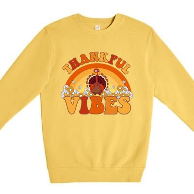 Retro Thanksgiving Thankful Vibes Turkey Sunset Premium Crewneck Sweatshirt