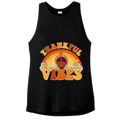 Retro Thanksgiving Thankful Vibes Turkey Sunset Ladies PosiCharge Tri-Blend Wicking Tank