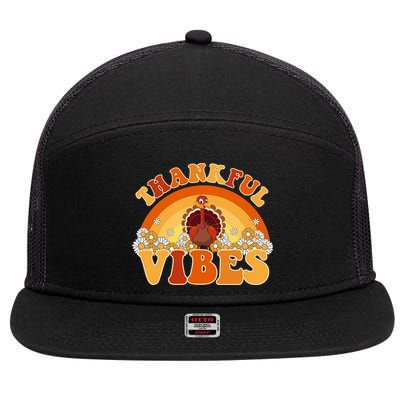 Retro Thanksgiving Thankful Vibes Turkey Sunset 7 Panel Mesh Trucker Snapback Hat