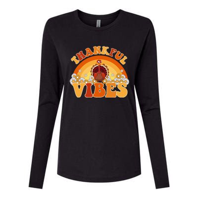 Retro Thanksgiving Thankful Vibes Turkey Sunset Womens Cotton Relaxed Long Sleeve T-Shirt