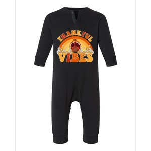 Retro Thanksgiving Thankful Vibes Turkey Sunset Infant Fleece One Piece