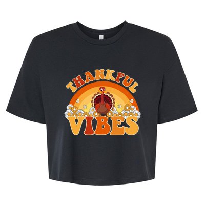 Retro Thanksgiving Thankful Vibes Turkey Sunset Bella+Canvas Jersey Crop Tee