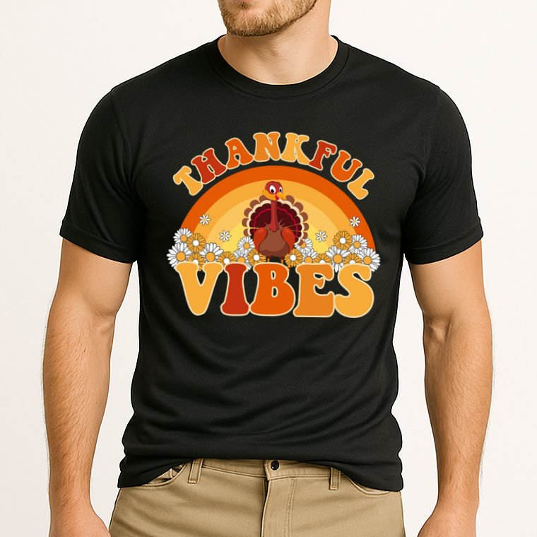 Retro Thanksgiving Thankful Vibes Turkey Sunset Performance Shirt